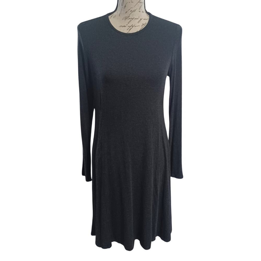 Eileen Fisher A-line Jersey Knit Dress Size S Charcoal Gray Heather Long Sleeve